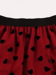 Heart Pattern Mesh A line Skirt High Waist Vintage Style