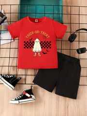 Boy's 2pcs T shirt & Shorts Set Letter Cartoon Print Top Casual Outfits