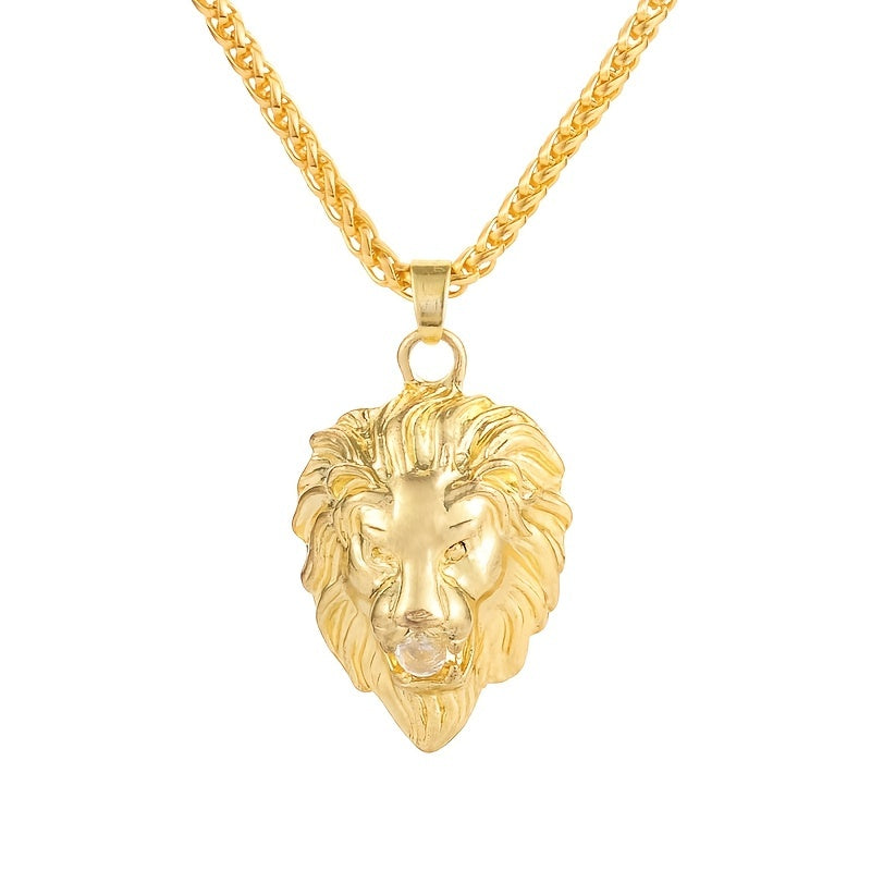 Lion Head Charm Necklace Hip Hop Sculptural Pendant Chain Necklace
