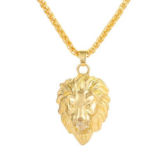 Lion Head Charm Necklace Hip Hop Sculptural Pendant Chain Necklace