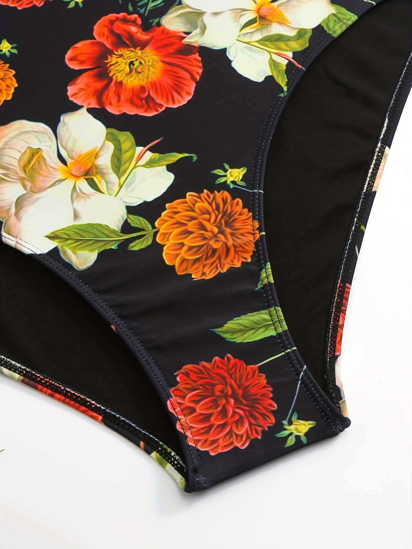 Floral Print Tie Front V-Neck Halter One Piece Bikini