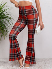 Plaid Stretch Flare Pants Fitness Yoga Bell Bottom Activewear
