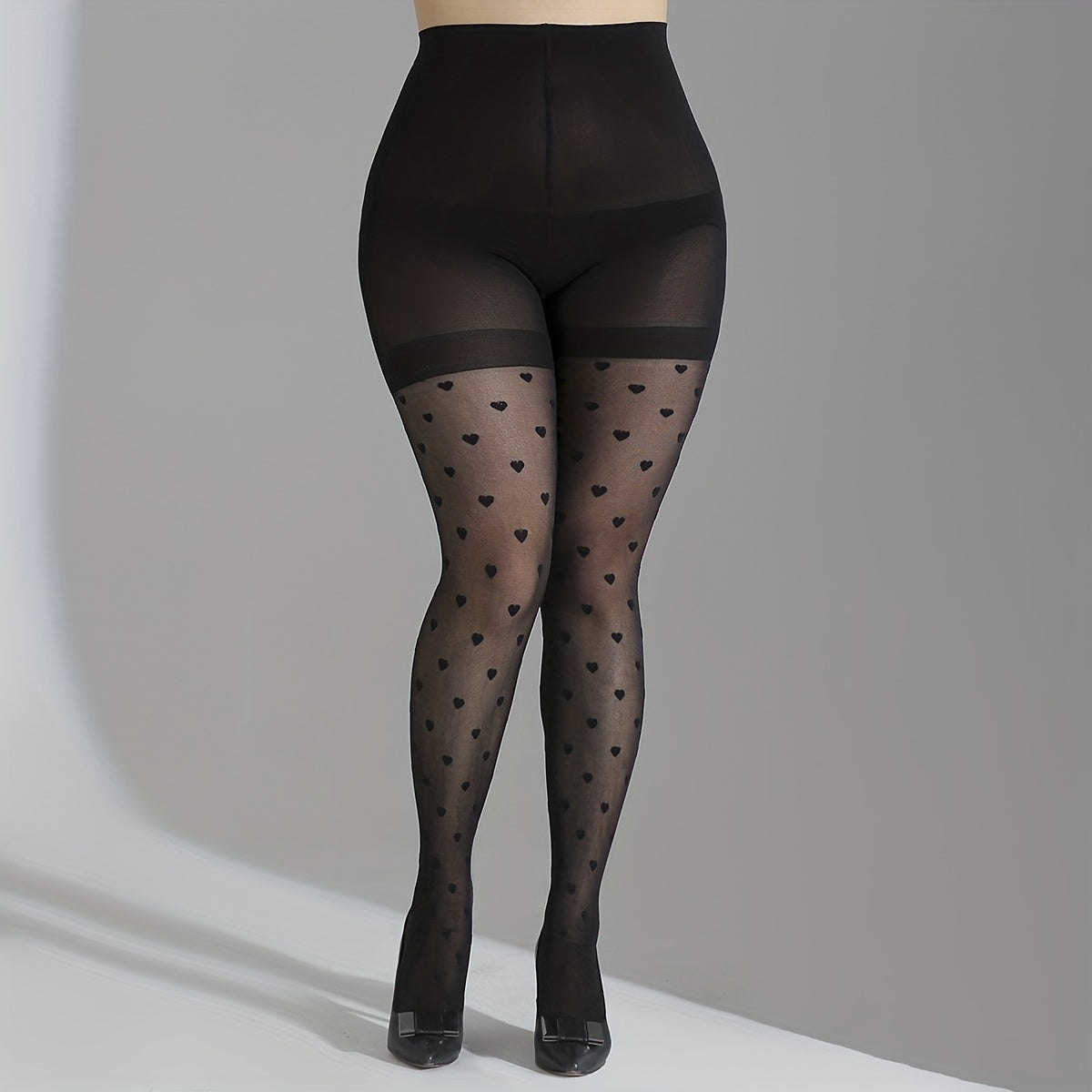 Heart Print High Rise Pantyhose for 0XL 2XL Women Plus