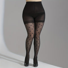 Heart Print High Rise Pantyhose for 0XL 2XL Women Plus