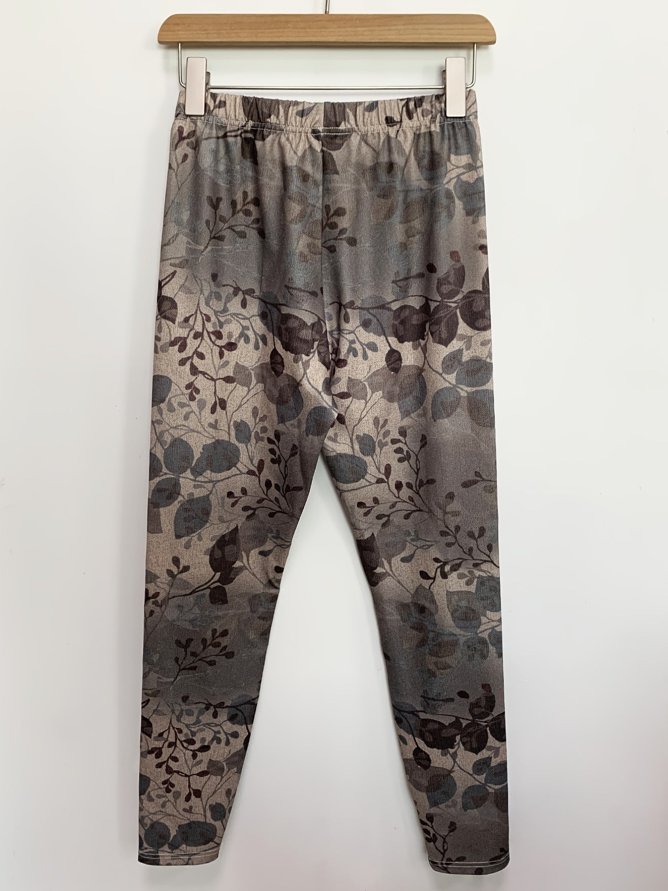 Leaf Print Skinny Leggings Elastic Waist Stretchy Leggings