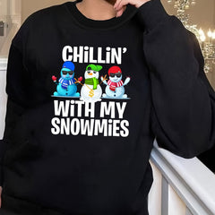 Women's Plus Size Snowman & Letter Print Long Sleeve Christmas Top
