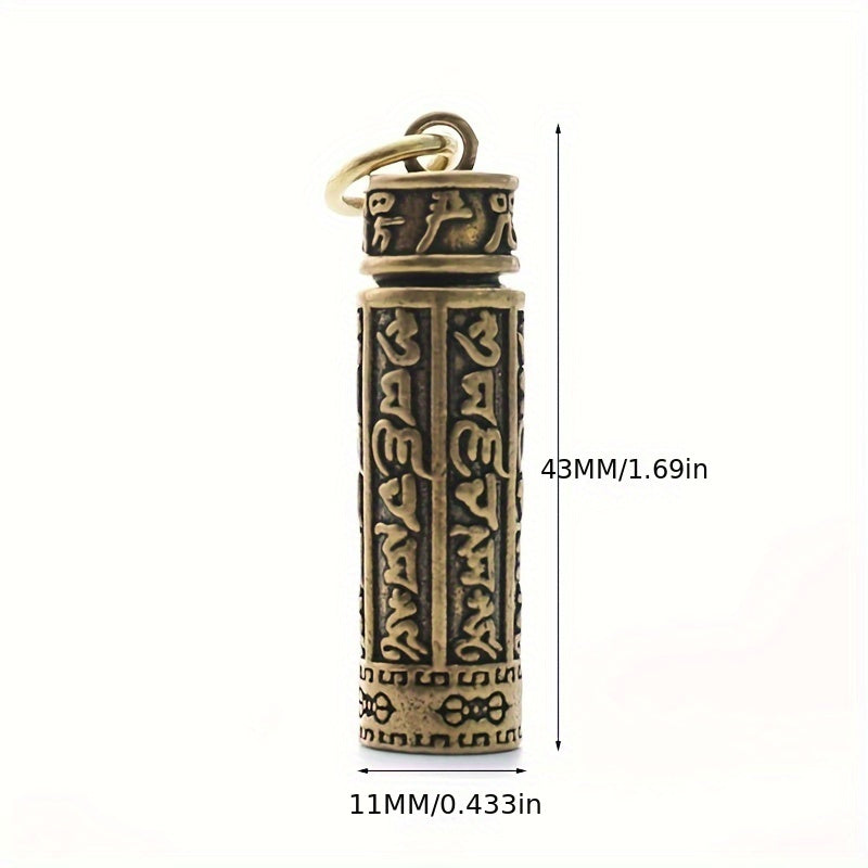 Brass Cylinder Pendant Keychain Retro Pill Box Medicine Container Key Chain