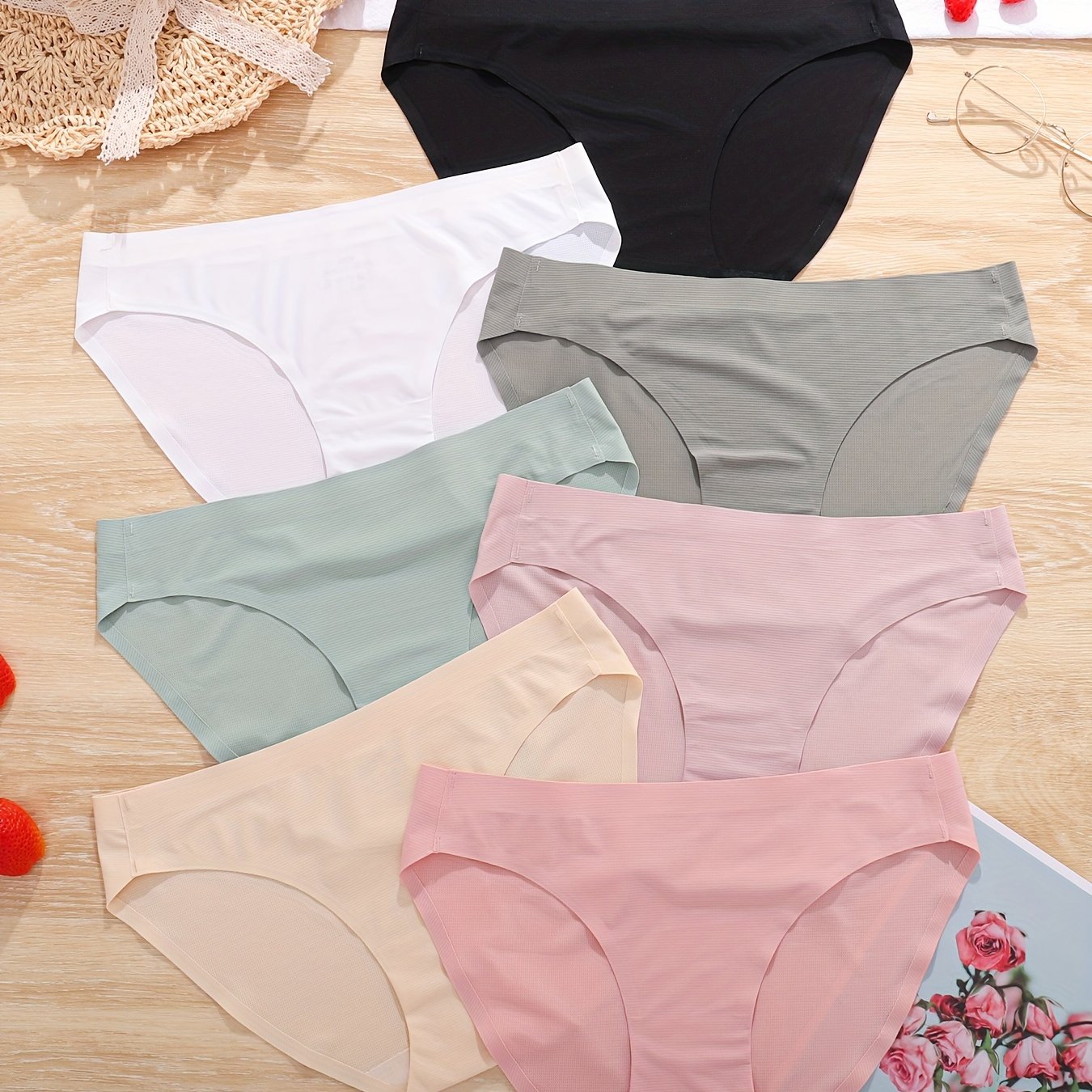 7pcs Seamless Solid Bikini Panties Stretchy Intimates Women's Lingerie