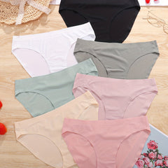 7pcs Seamless Solid Bikini Panties Stretchy Intimates Women's Lingerie