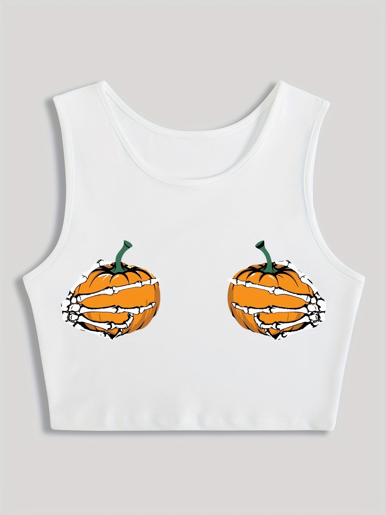 Pumpkin & Skull Hand Print Sleeveless Tank Top
