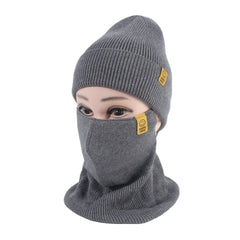 Winter Men's Knitted Hat Face Mask Halter Three Piece Set Trending Warm
