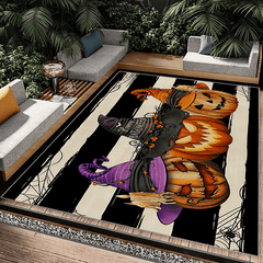HAPPY HALLOWEEN Pumpkin Kitchen Rug Retro Halloween Carpet