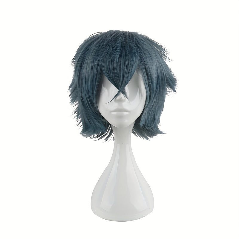 Men's 14 Inch Cyan Gray Anime Dress Up Wig