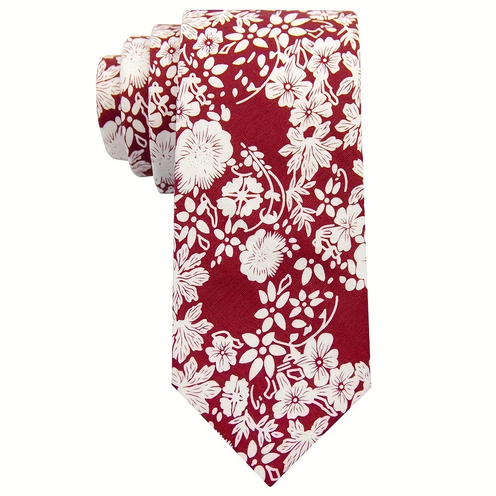 Men's Cotton Floral Neck Tie Skinny Tie for Weddings Groom Groomsmen
