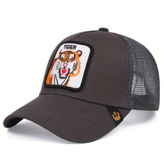 Tiger Patch Mesh Trucker Hat Unisex Breathable Sunshade Baseball Cap