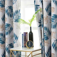Leaf Printed Blackout Curtain Set with Pleat Hooks
