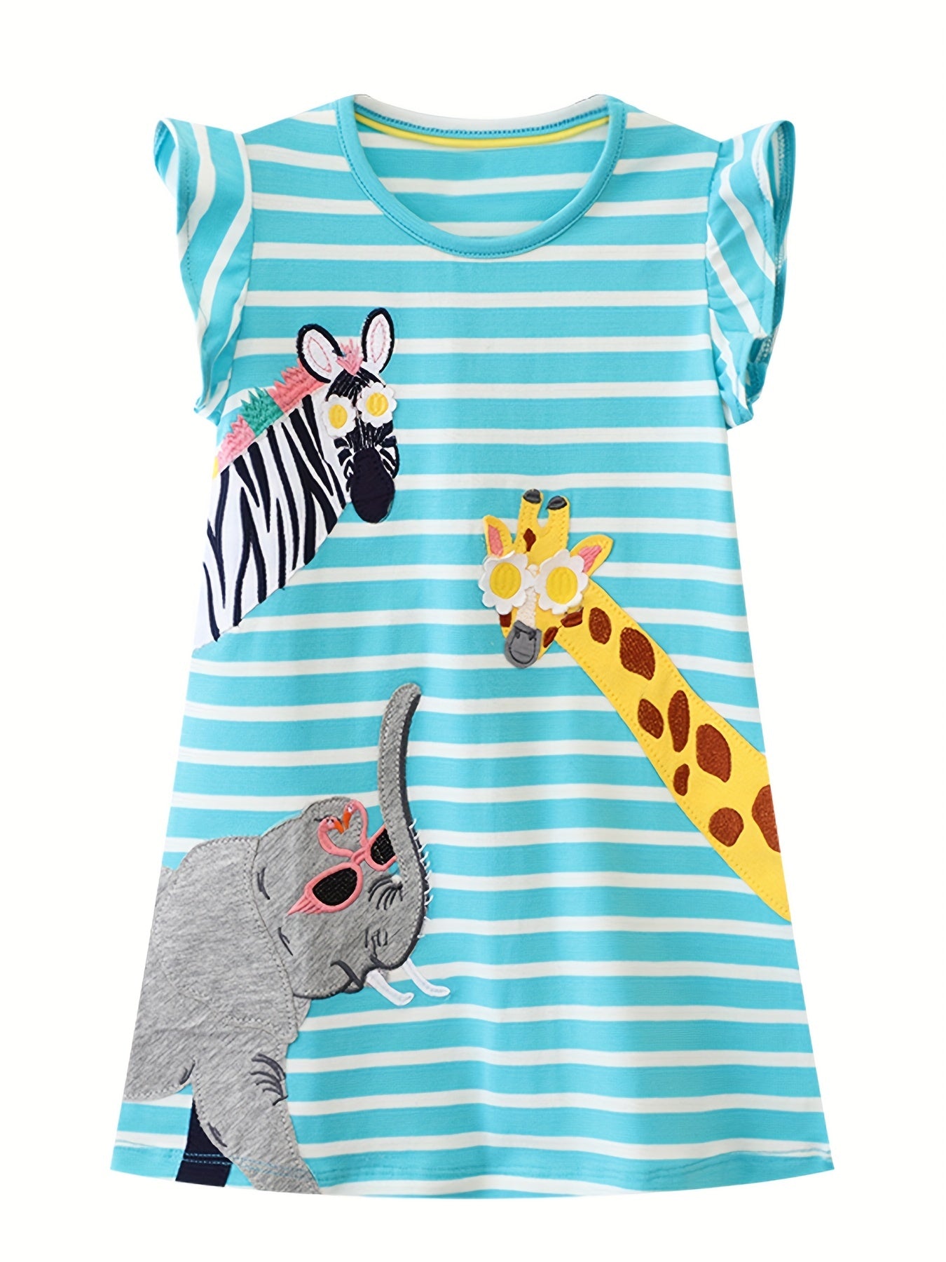 Baby Girls Animal Embroidery Striped Dress For Summer
