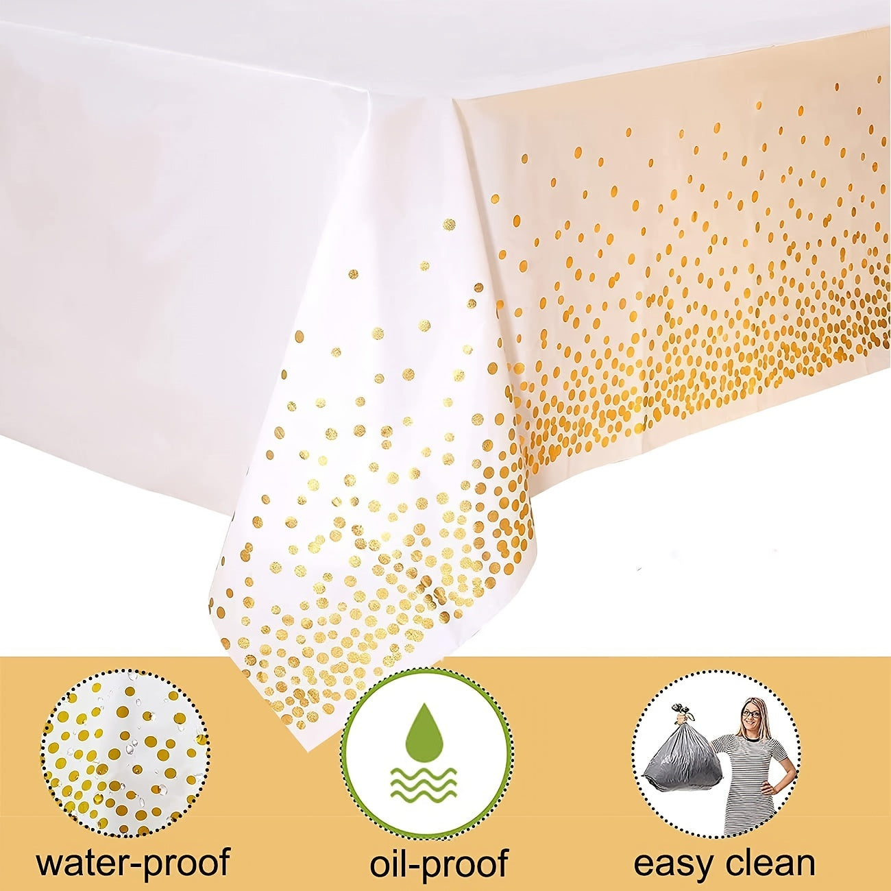 2pcs Plastic Tablecloth 137 X 274 Golden Dot Disposable, Party Decorations