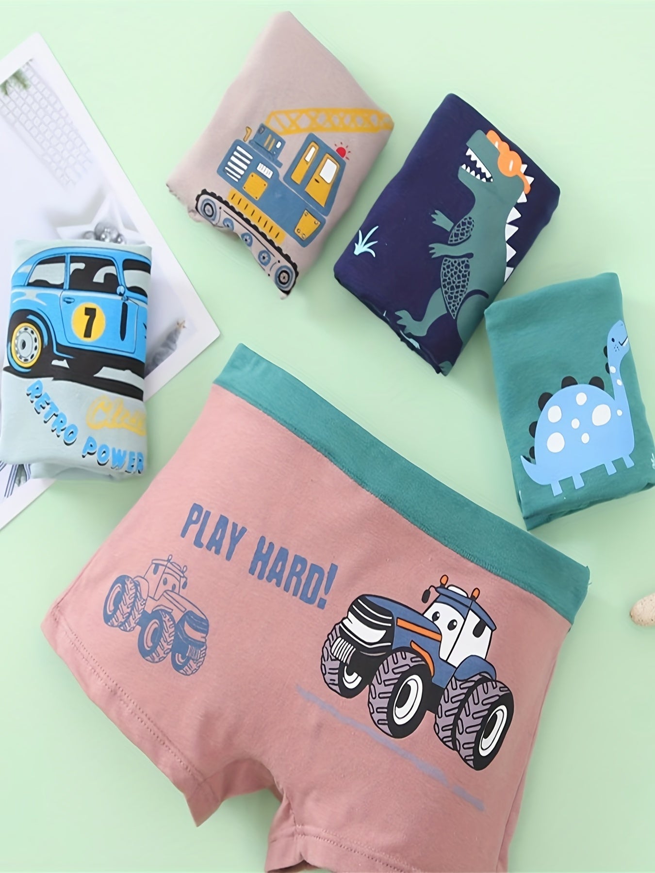 5pcs Boys Teen Cartoon Print Cotton Boxer Briefs Underwear