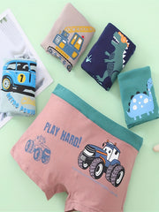 5pcs Boys Teen Cartoon Print Cotton Boxer Briefs Underwear