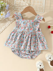 Baby Girls Floral Print Ruffle Sleeve Onesie Dress