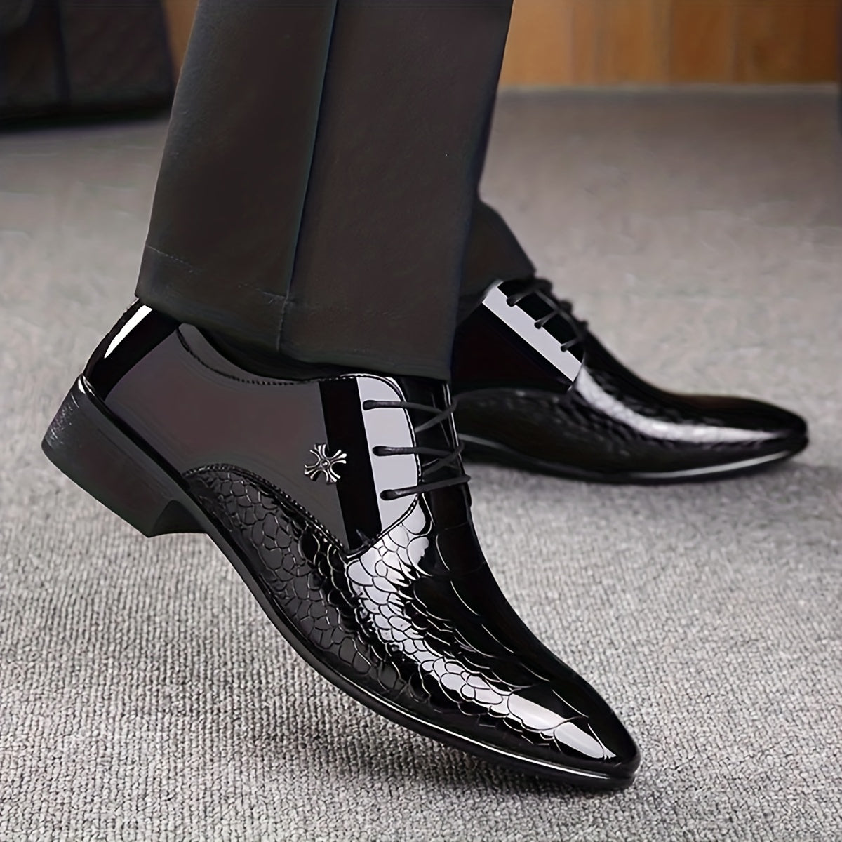 Men's Pointed Toe Derby Shoes Wear resistant Non Slip Dress Shoes