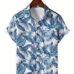 Men's Leaf Print Short Sleeve Hawaii Shirt Button Up Regular Fit