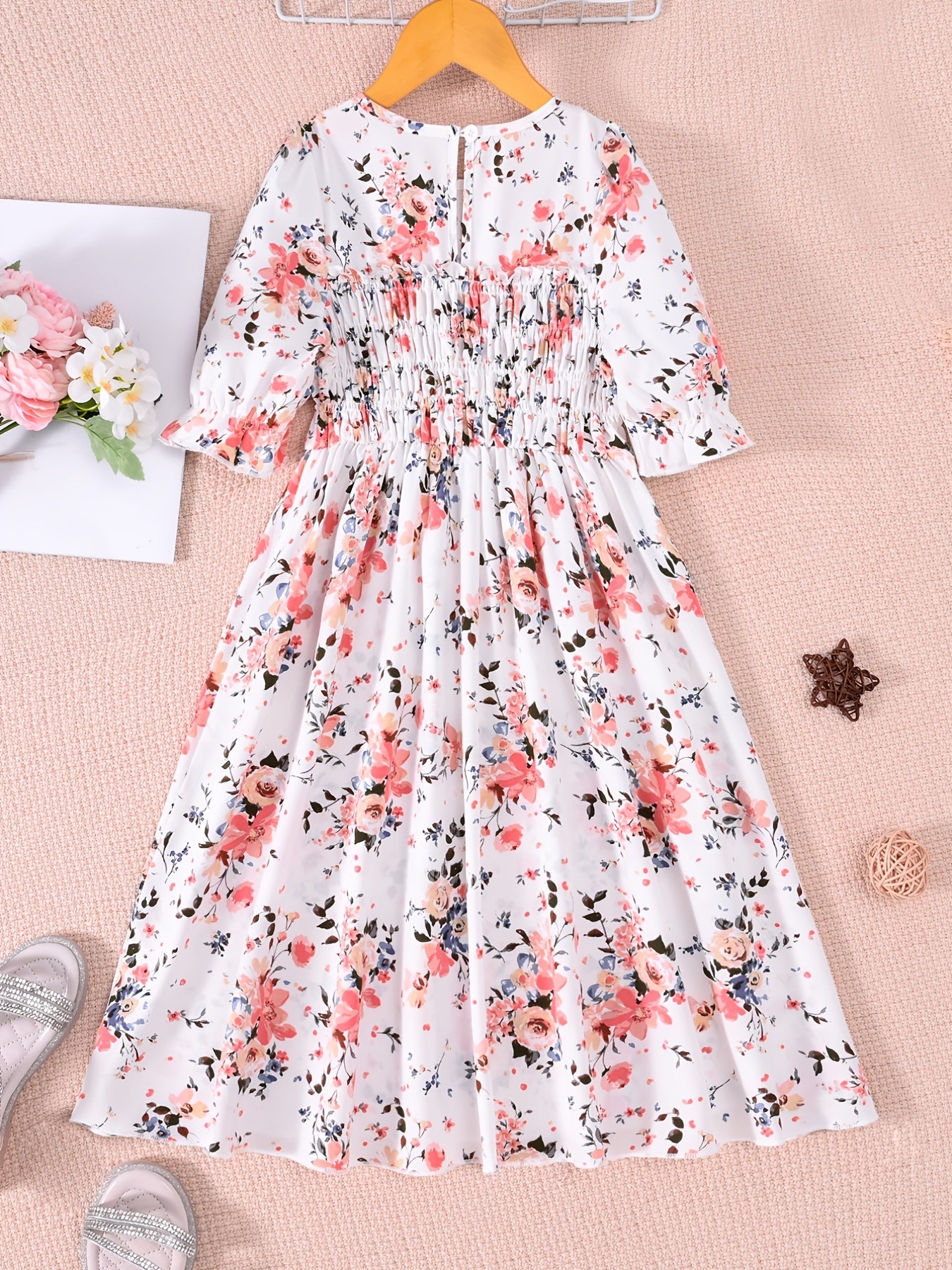 Girls Puff Sleeve Floral Dress For Party Kids Summer Clothes