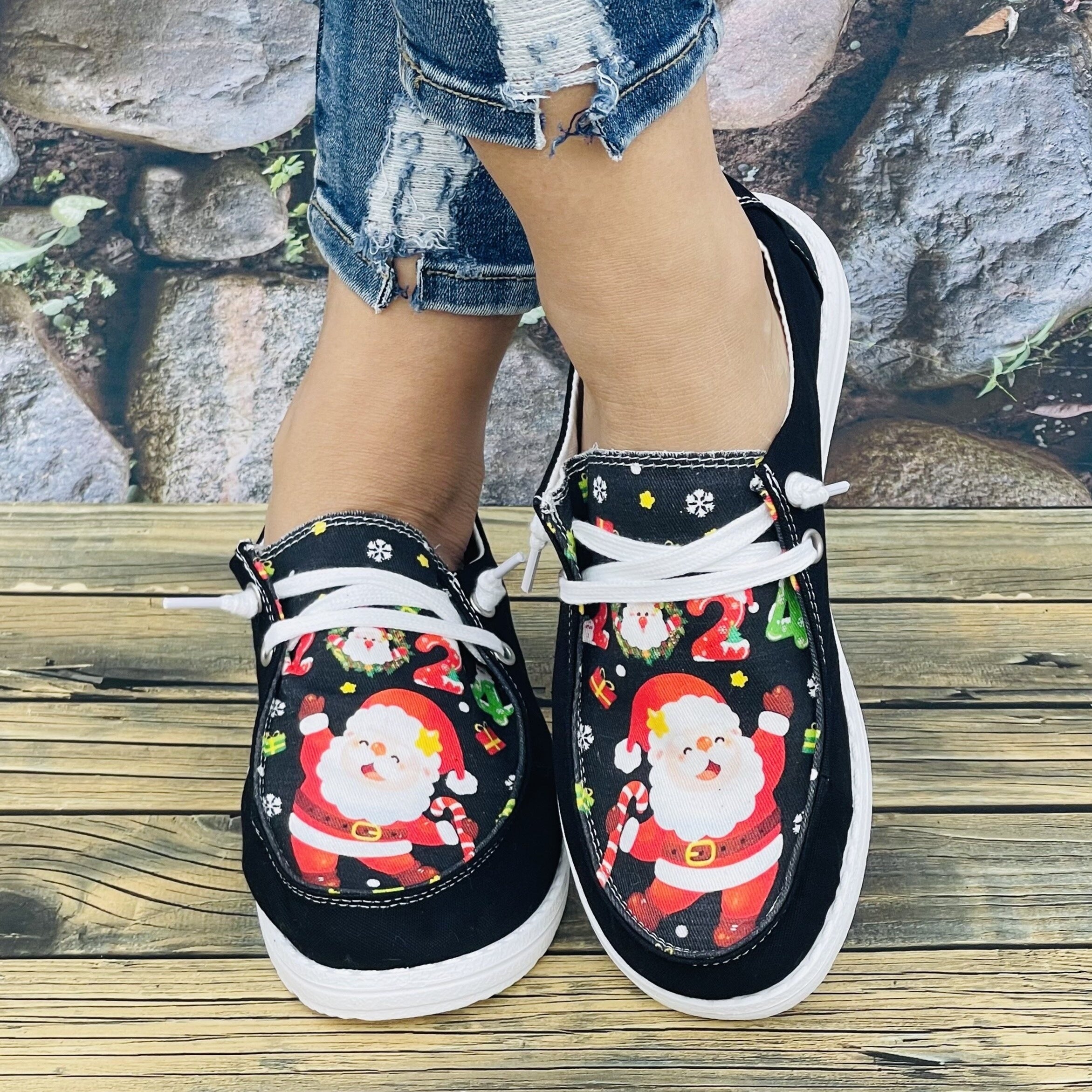 Women's Christmas Santa Claus Sneakers Non-slip Lace-up Shoes