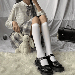 Solid Calf Socks College Style Knee High Stockings Women's Hosiery
