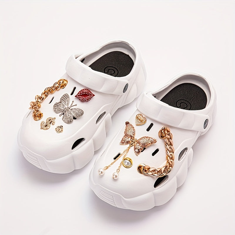 Women's Butterfly Charms Clogs Chain Decor Platform Garden Sandals