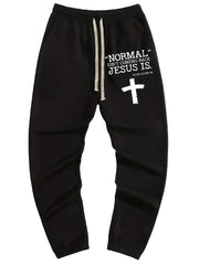 Letter And Cross Print Men's Drawstring Pocket Sweatpants