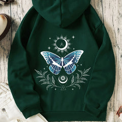Sun & Moon & Flower Print Hooded Shirt