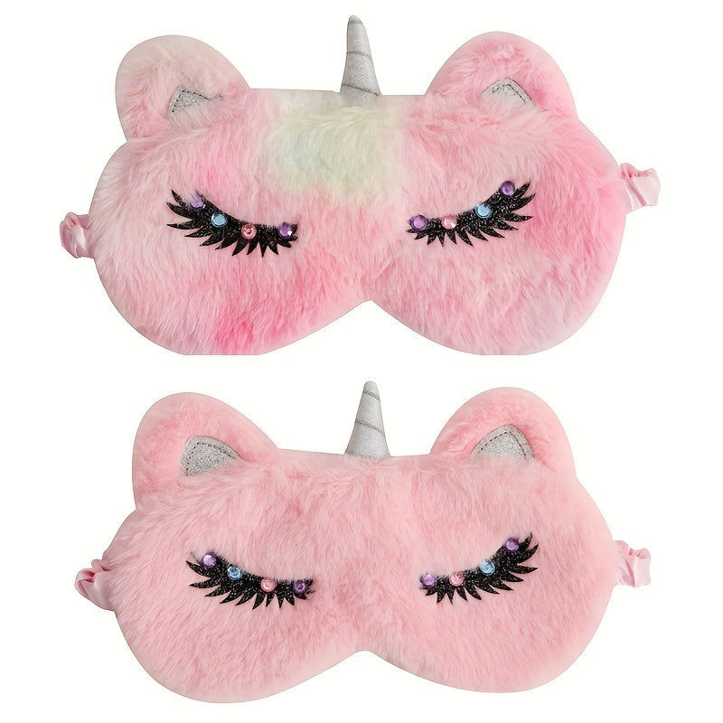 Cartoon Rainbow Horse Blindfold Soft Blackout Plush Eye Mask