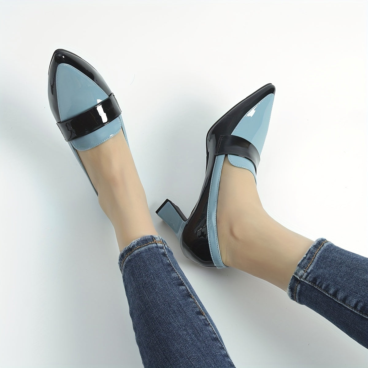 Women's Colorblock Chunky High Heel Pumps