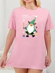 Christmas Lounge Dress Women's Plus Gnome & Snowflake Print Nightdress