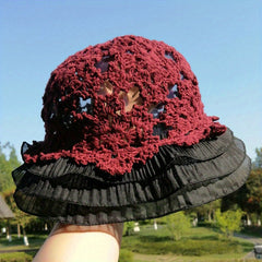 Ruffles Lace Bucket Hat Crochet Breathable Beach Sun Hats For Women