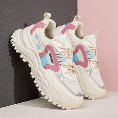 Women's Letter Lace up Chunky Sneakers Non slip Thick Sole Running Shoes