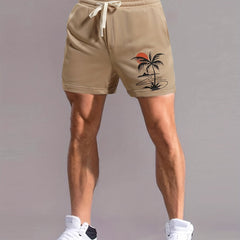 Coconut Tree Print Men's Comfy Shorts Drawstring Casual Loose Shorts