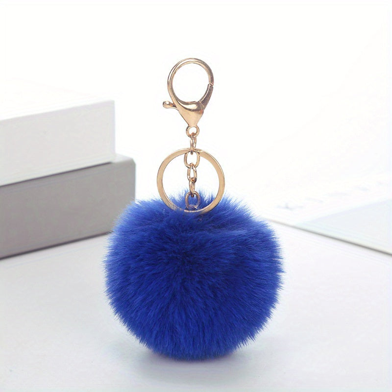 Pom Pom Charm Keychain Faux Rabbit Fur Fluffy Key Ring Bag Accessory Car Pendant