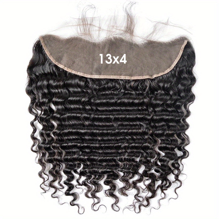 13x4 Brazilian Deep Wave Human Hair Lace Frontal Pre Plucked Natural Closure