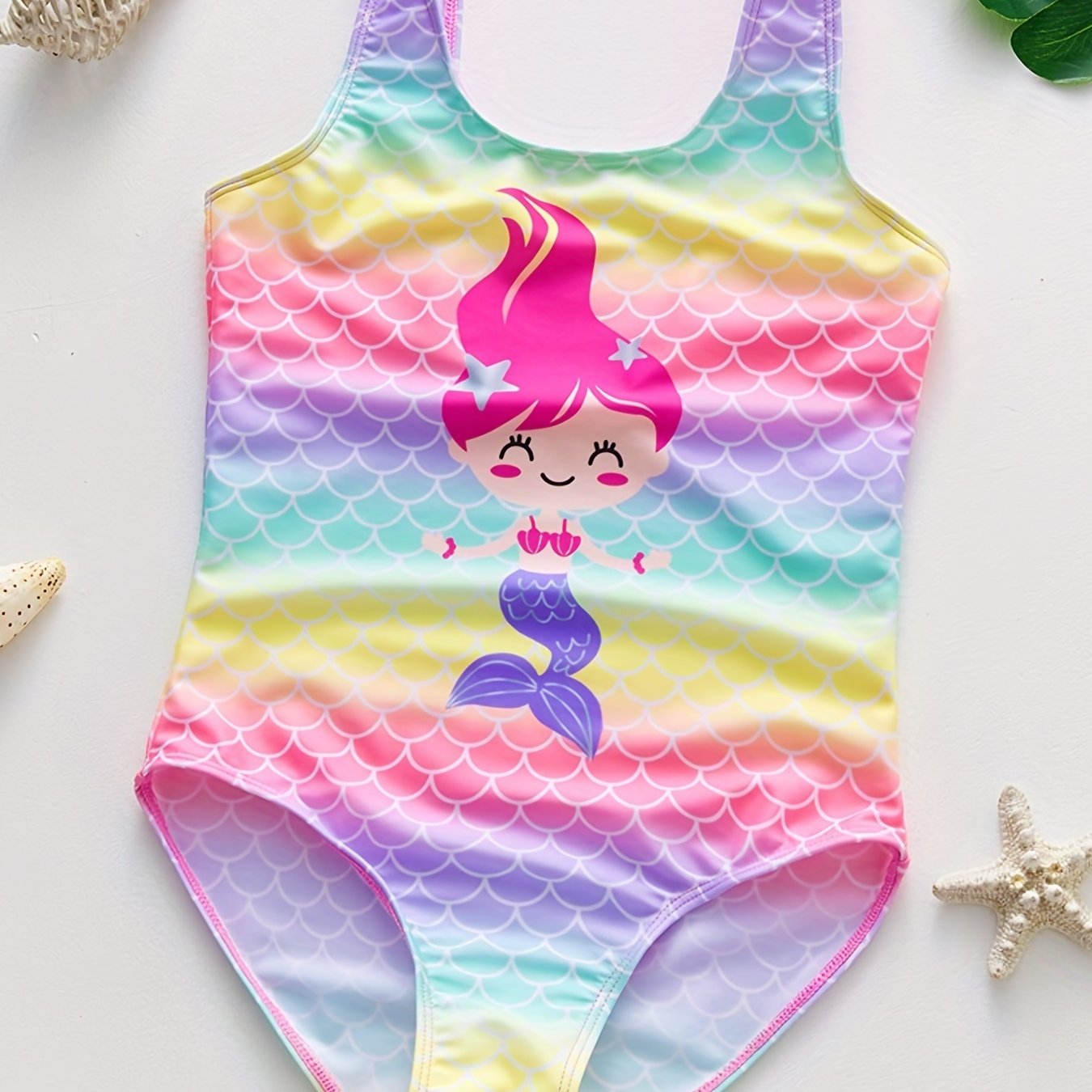 Toddler Girls Cartoon Mermaid Fish Scale One Piece Swimsuit