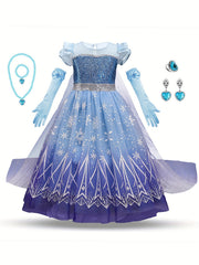 Anime Movie Cosplay Costume Snowflake Pattern Dress