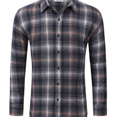 Plaid Pattern Print Men's Casual Button Up Long Sleeve Shirt