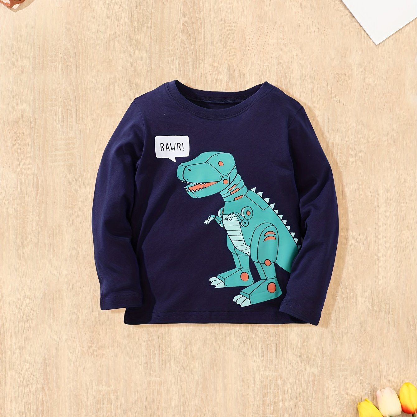 Dinosaur Robot Print Boys Cotton T shirt Kids Long Sleeve Casual Top