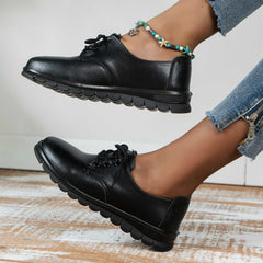 Women's Lace Up Faux Leather Flat Shoes Soft Sole Lightweight