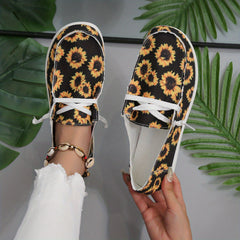 Women's Sunflower Print Canvas Shoes Casual Lace Up Low Top Shoes