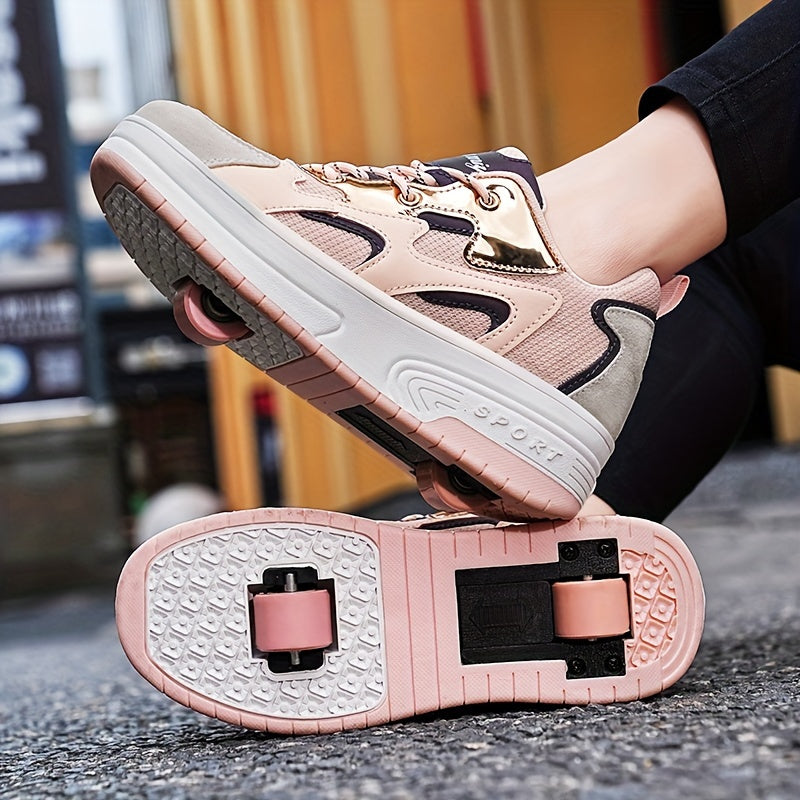 Girl's Breathable Roller Shoes Detachable Wheel Skate Sneakers