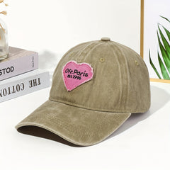 Ripped Heart Embroidery Baseball Cap Vintage Washed Distressed Cotton Dad Hats