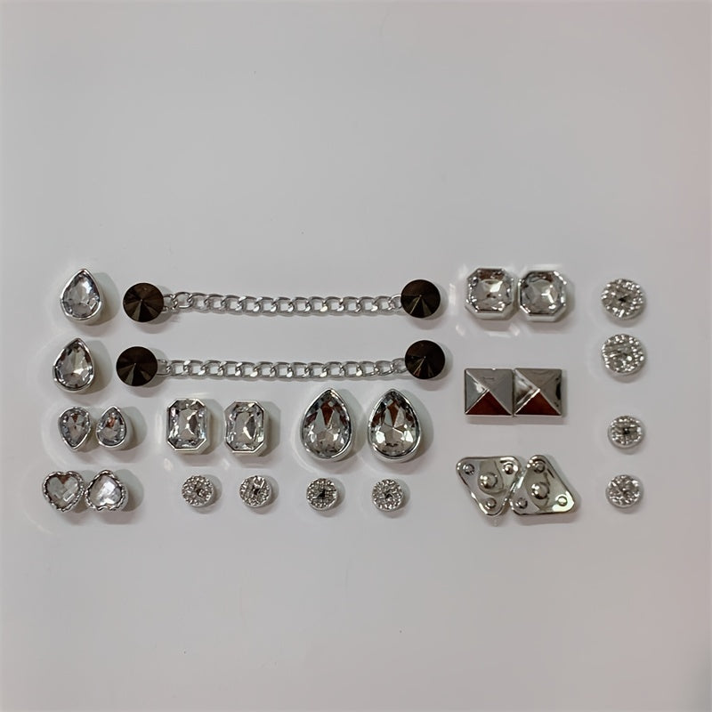 26pcs Silver Rhinestone Chain Shoe Buckle Set, Shoe Decoration Accessories